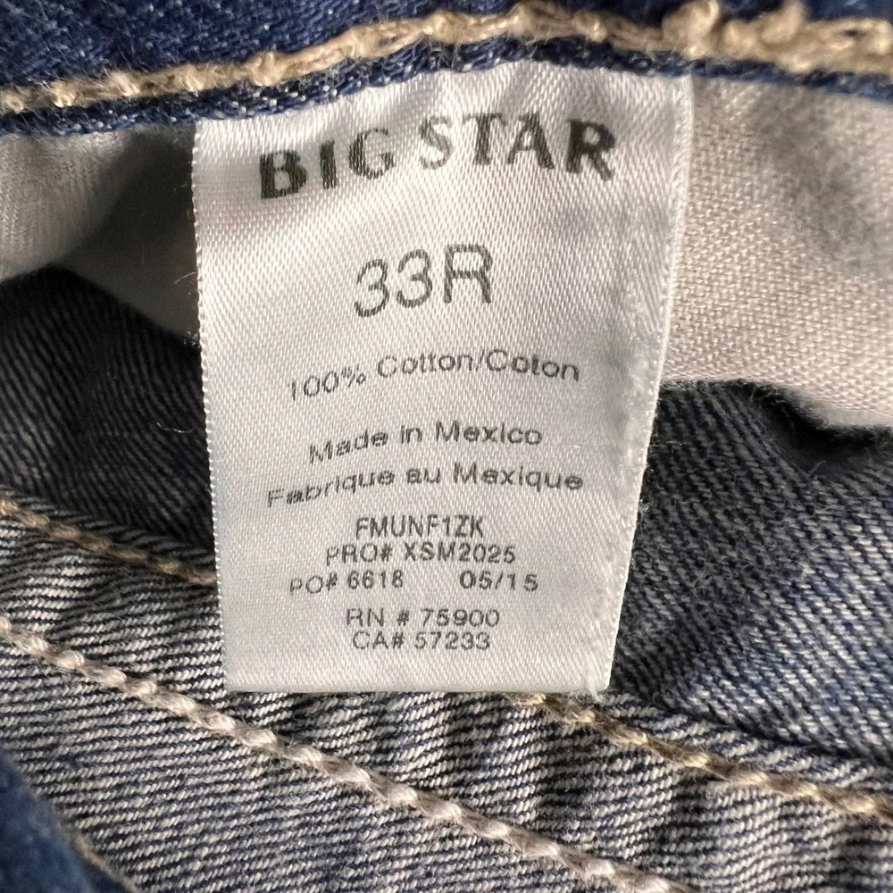 Big Star Union Regular Straight Jeans Mens 33R (34x33) Blue Denim Embroidered